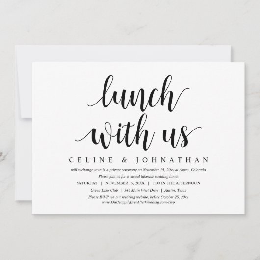 結婚式を挙げて、ランチを一緒にしよう、新婚夫婦 招待状 (正面)