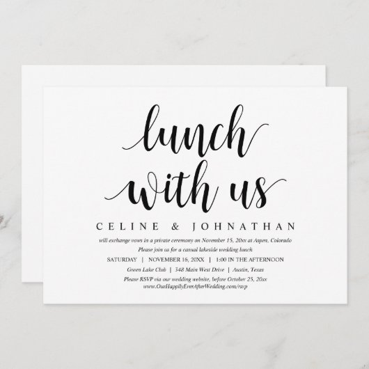 結婚式を挙げて、ランチを一緒にしよう、新婚夫婦 招待状 (正面/裏面)