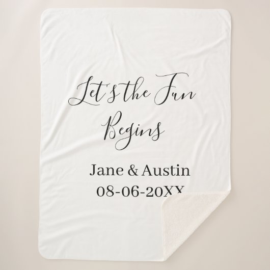 結婚式を楽しもう 新婦新郎の名前 日付 シンプル シェルパブランケット (正面)
