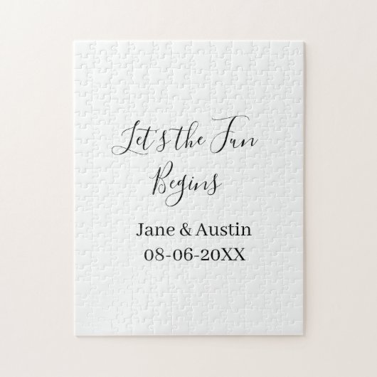 結婚式を楽しもう！新郎新婦の名前と日付 シンプル ジグソーパズル (縦)
