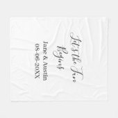 結婚式を楽しもう！新郎新婦の名前と日付 シンプル フリースブランケット (正面(横))