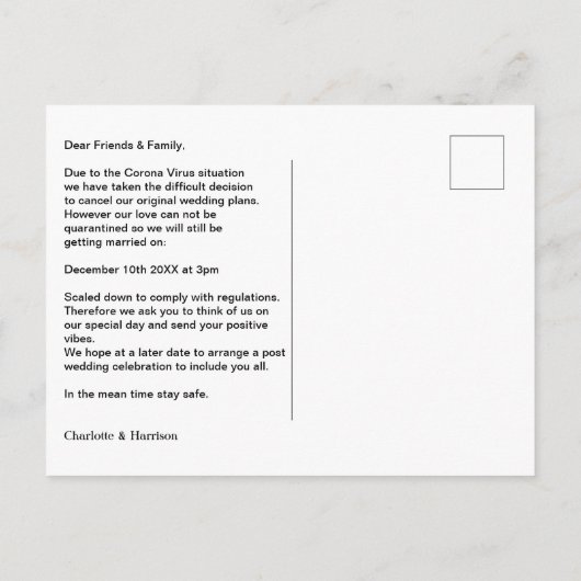 結婚式を縮小して挙げる 案内ポストカード (裏面)