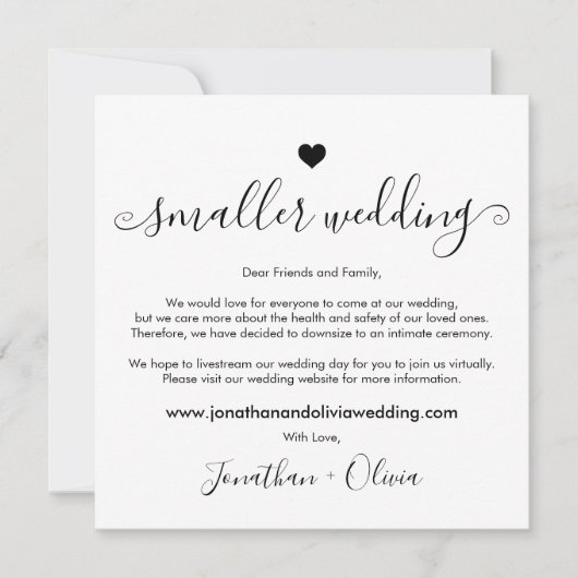 結婚式を縮小して行う旨の写真付き結婚式案内カード 案内状 (正面)