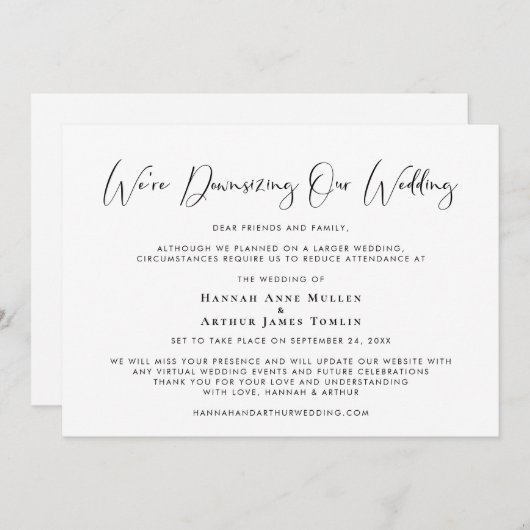 結婚式を縮小します エレガントなカリグラフィー 案内状 (正面/裏面)