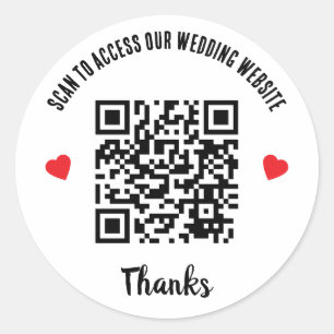結婚式ウェブサイトアクセス用QRコード 赤いハート ラウンドシール