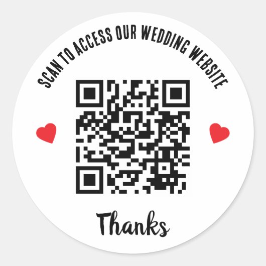 結婚式ウェブサイトアクセス用QRコード 赤いハート ラウンドシール (正面)