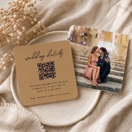 結婚式ウェブサイト同封カード | ゴールドQRコードRSVP エンクロージャーカード