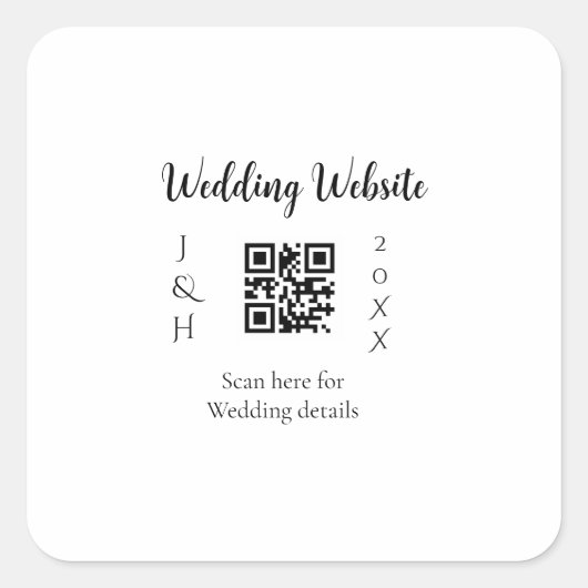 結婚式ウェブサイトQRコードスキャンカップル名入年号シンプルMI スクエアシール (正面)