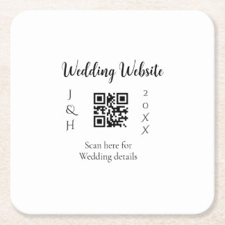結婚式ウェブサイトQRコードスキャンカップル名入年号シンプルMI スクエアペーパーコースター