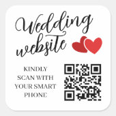 結婚式ウェブサイトQRコード 二つの赤いハート スクエアシール (正面)