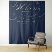 結婚式ウェルカムサイン エレガントな偽銀スクリプト タペストリー (インサイチュ)
