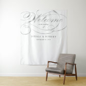 結婚式ウェルカムサイン エレガントな偽銀色スクリプト タペストリー (インサイチュ)