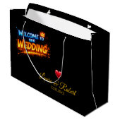 結婚式ウェルカムサイン - 名前と日付のカスタマイズ ラージペーパーバッグ (裏面アングル)