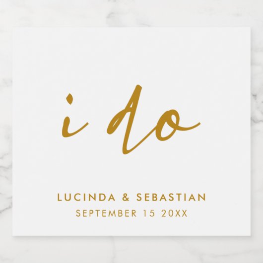 結婚式エレガントのミニマル金ゴールドと白 スパークリングワインラベル (シングルラベル)