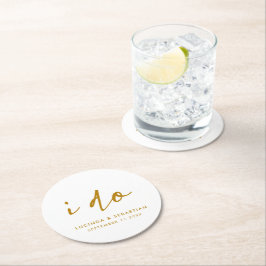 結婚式エレガントのミニマル金ゴールドと白 ラウンドペーパーコースター