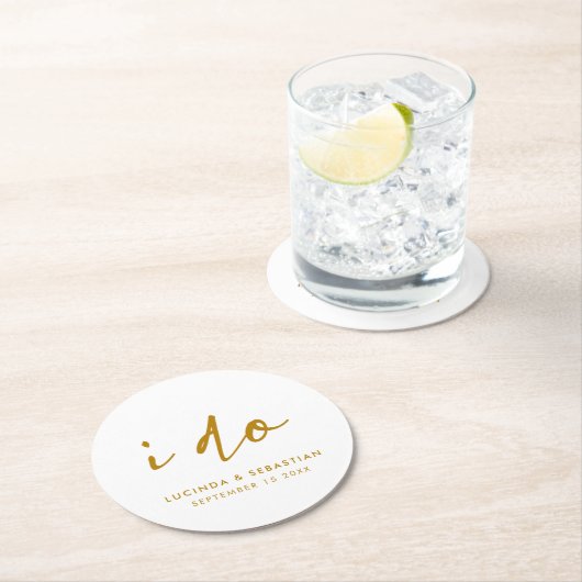 結婚式エレガントのミニマル金ゴールドと白 ラウンドペーパーコースター (インサイチュ)