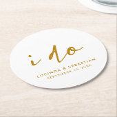 結婚式エレガントのミニマル金ゴールドと白 ラウンドペーパーコースター (アングル)