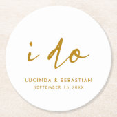 結婚式エレガントのミニマル金ゴールドと白 ラウンドペーパーコースター (正面)