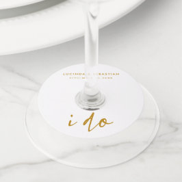 結婚式エレガントのミニマル金ゴールドと白 ワイングラスタグ