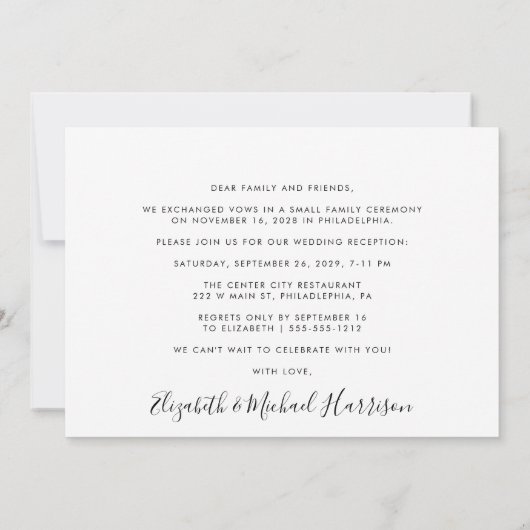 結婚式エレガントの披露宴の後ずっと幸せに撮影 招待状 (裏面)