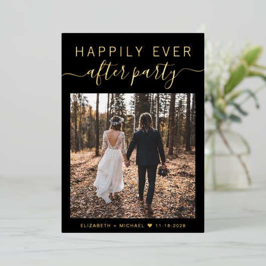 結婚式エレガントの披露宴の後ずっと幸せに 箔招待状 (立ち正面)