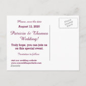 結婚式カスタマイズ可能な日付の保存 案内ポストカード (裏面)