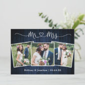 結婚式カリグラフィー ハート Mr. Mrs. ウッド 3枚写真 サンキューカード (スタンド正面)