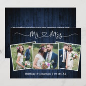 結婚式カリグラフィー ハート Mr. Mrs. ウッド 3枚写真 サンキューカード (正面/裏面)