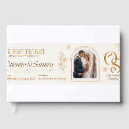 結婚式ゲストチケット招待状 - エレガントなベージュ& ゲストブック