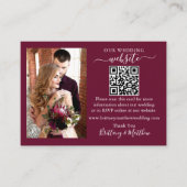 結婚式サイト ミニマリストQR写真 ワインレッド エンクロージャーカード (正面)