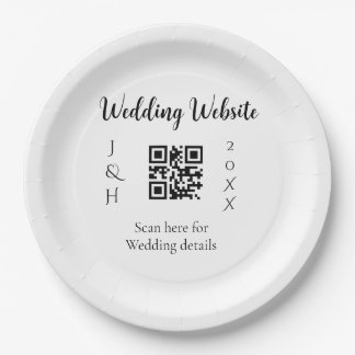 結婚式サイトQRコードスキャン+カップル名+年号+シンプル ペーパープレート