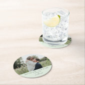 結婚式セーブザデートフォトシンプルグリミニマルーン ラウンドペーパーコースター (インサイチュ)