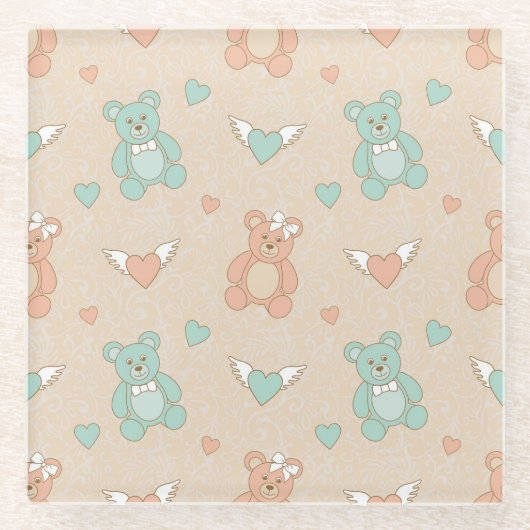 結婚式テディ ガラスコースター (正面)