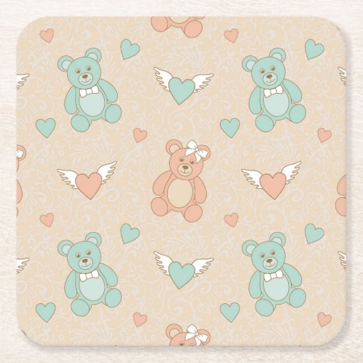 結婚式テディ スクエアペーパーコースター (正面)