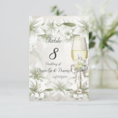 結婚式テーブルナンバー ベージュ グリーン 花柄 白 招待状 (スタンド正面)