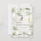 結婚式テーブルナンバー ベージュ グリーン 花 白 招待状 (裏面)