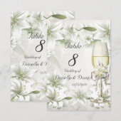 結婚式テーブルナンバー ベージュ グリーン 花 白 招待状 (正面/裏面)
