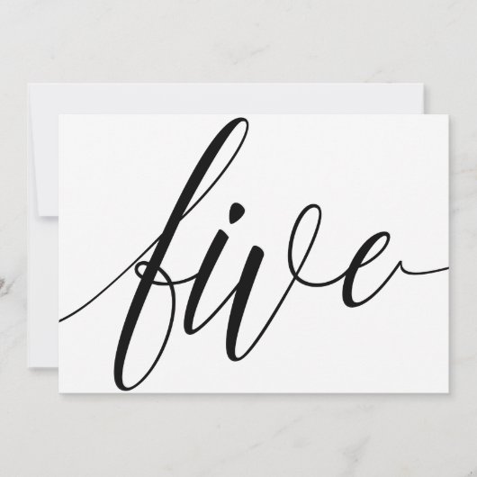 結婚式テーブルナンバー - ラグジュアリー タイポグラフィー - ブラック 5 招待状 (正面)