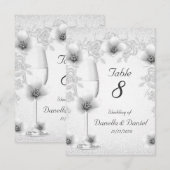 結婚式テーブルナンバー 花 白 銀のバラ 招待状 (正面/裏面)