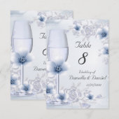 結婚式テーブルナンバー 花 青 銀 ローズ 招待状 (正面/裏面)