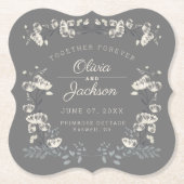 結婚式パーソナライズされたの灰色のフローラモダン ペーパーコースター (正面)
