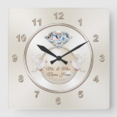 結婚式パーソナライズされたの贈り物の夫妻結婚の スクエア壁時計 (正面)