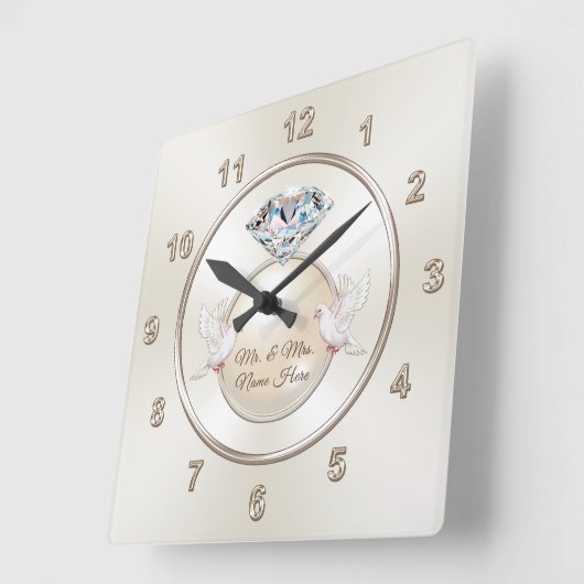 結婚式パーソナライズされたの贈り物の夫妻結婚の スクエア壁時計 (傾斜)