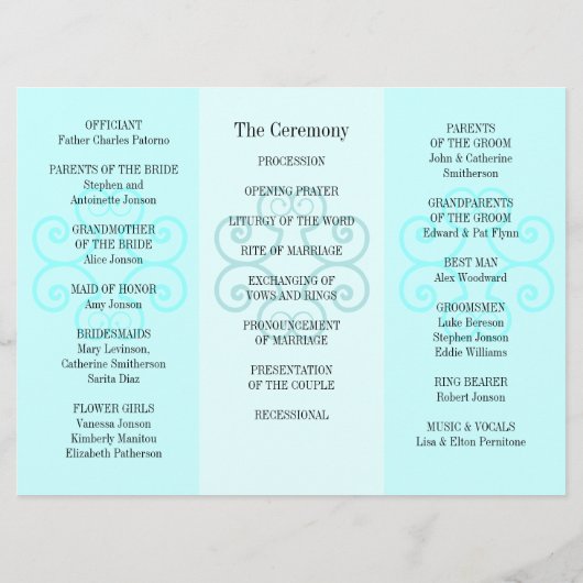 結婚式プログラムのパンフレットの青カール プログラム (裏面)