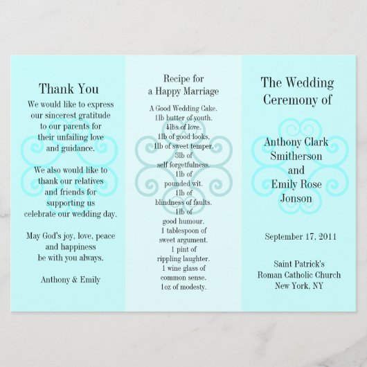 結婚式プログラムのパンフレットの青カール プログラム (正面)