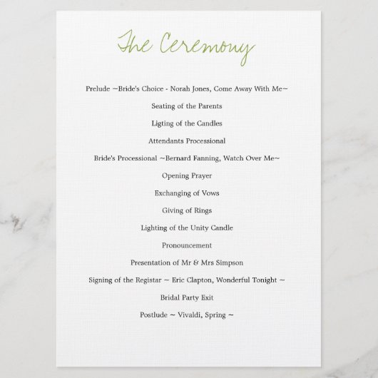 結婚式プログラムのピンクの緑の花の開花 プログラム (裏面)