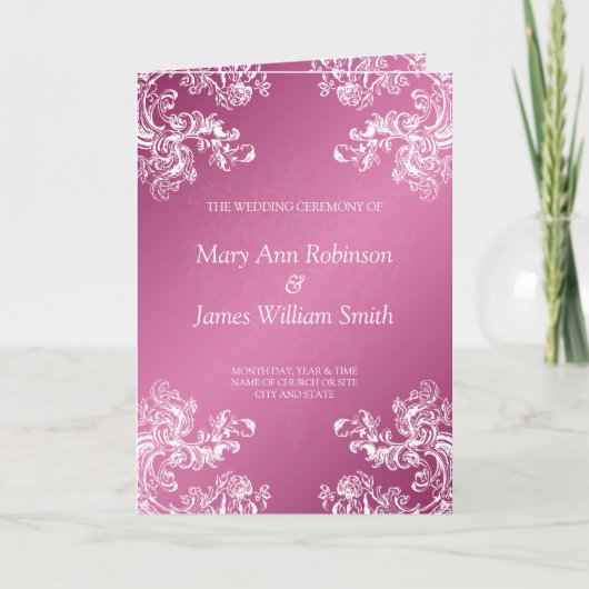 結婚式プログラムのヴィンテージはピンク2渦巻きます プログラム (正面)