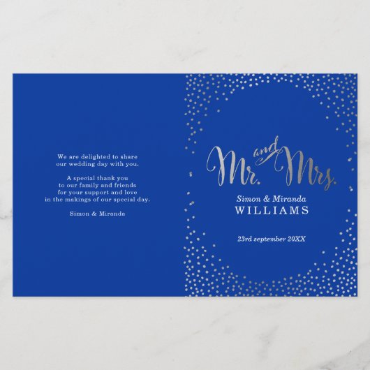 結婚式プログラムミニ銀紙吹雪ブルー (正面)