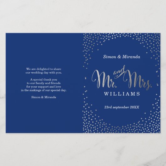 結婚式プログラムミニ銀紙吹雪海軍 (正面)