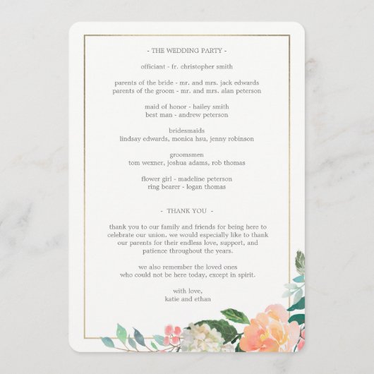 結婚式プログラム両面 ブッシュ フローラル プログラム (裏面)